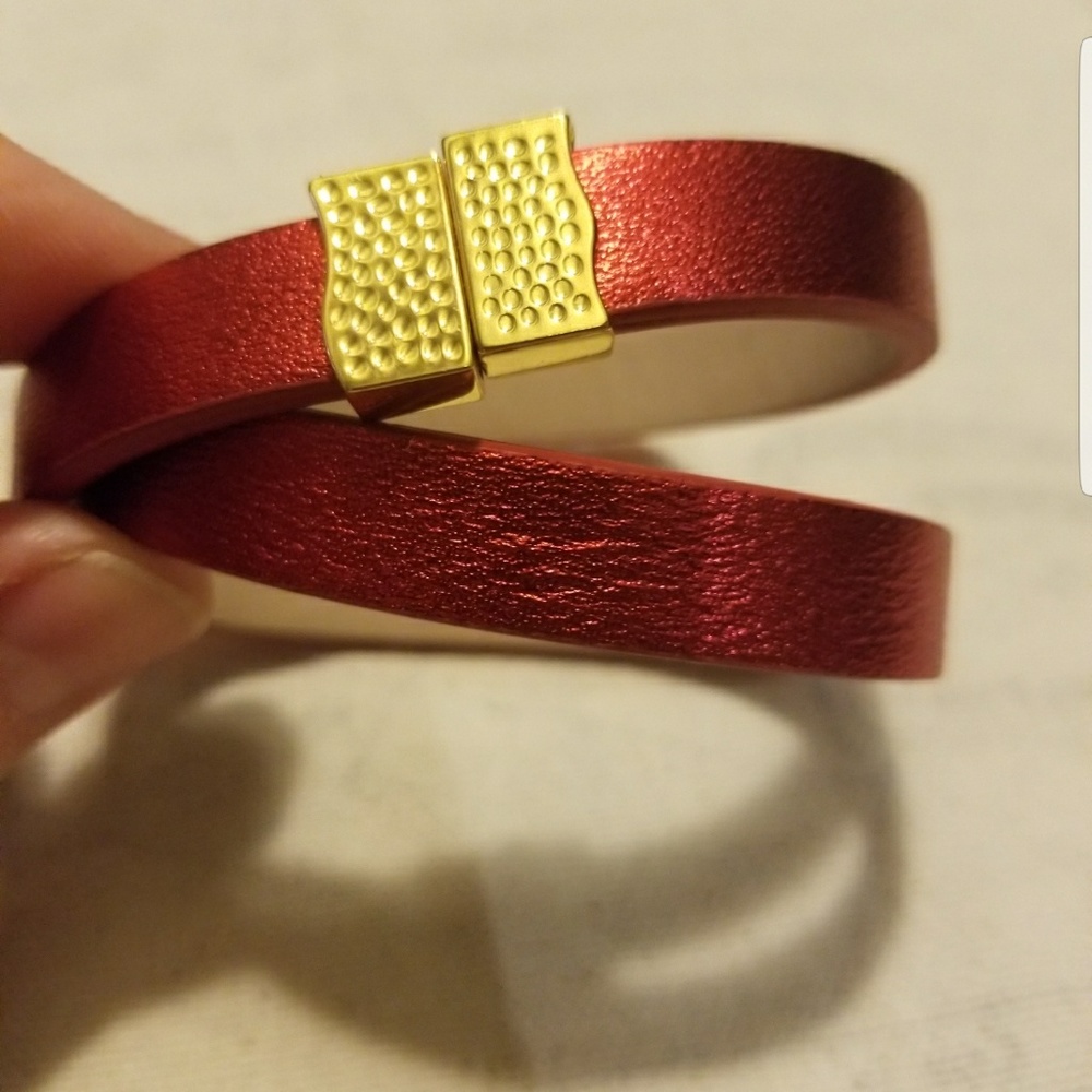 Red leather Double Megan (Rustic Cuff)